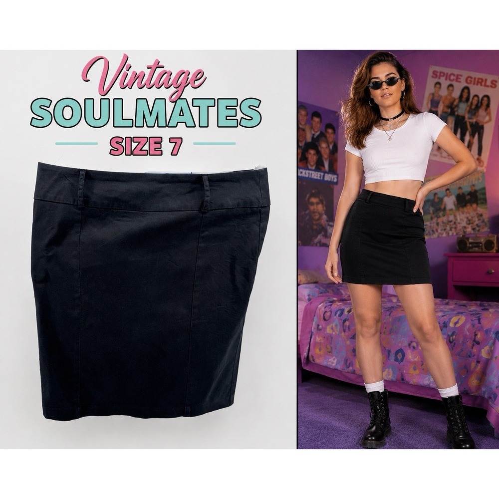 Vintage Soulmates Black Pencil Skirt Size 7 Stretch Cotton Lined USA Made Y2K
